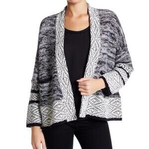 Joie Adrie Black White Linen Open Oversized Kimono Cardigan Sweater Jacket S